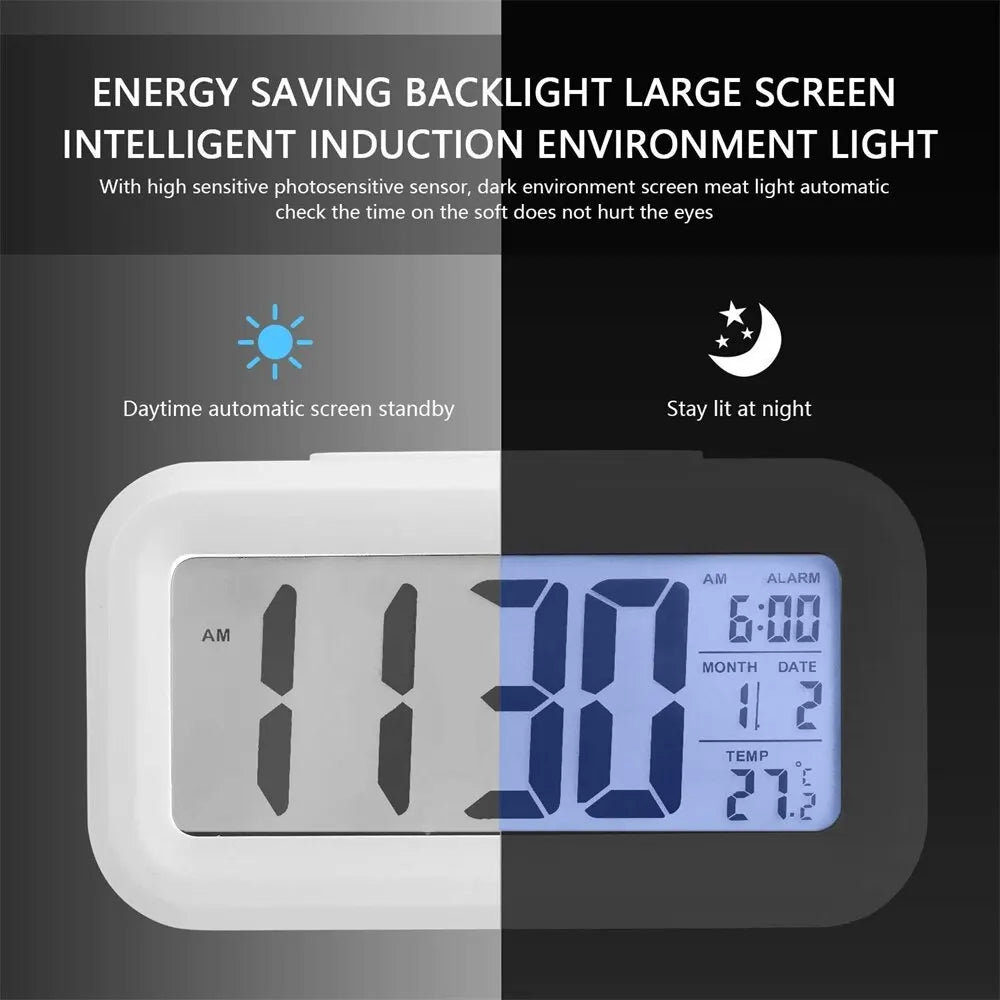 LED Digital Alarm Clock Backlight Snooze Data Time Calendar Desktop